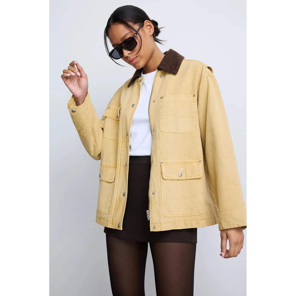 BLANKNYC Breaking Camp Jacket Tan Corduroy Collar Barn Coat Utility Canvas Sz S